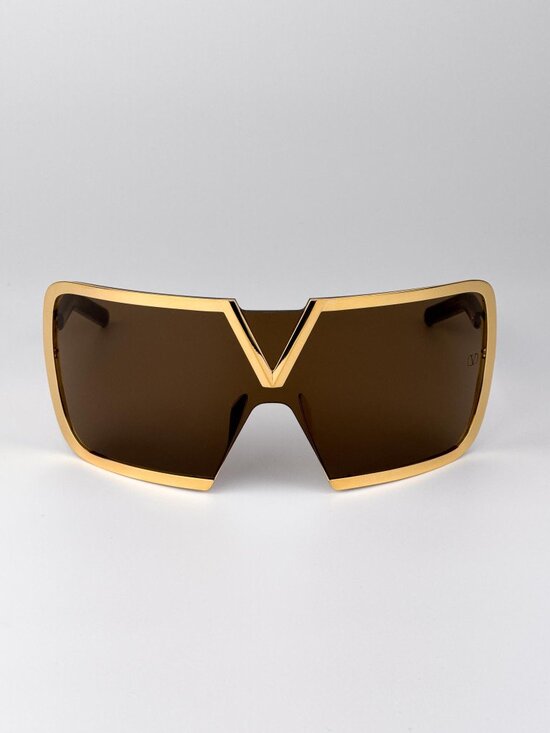 Valentino Sunglasses Gold Titanium Oversized Mask Brown Model V-ROMASK VLS-120 B main image 8